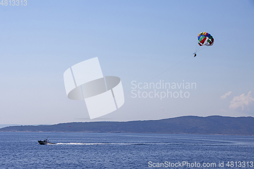 Image of Para sailing off the coast in Adriatic sea, Croatia