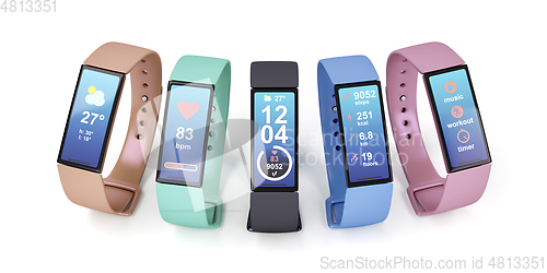 Image of Row of five smartwatches