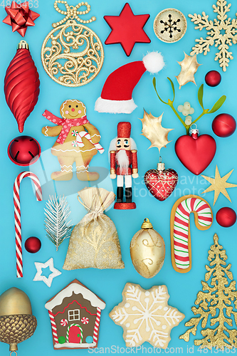 Image of Festive Christmas Ornaments Symbols and Food