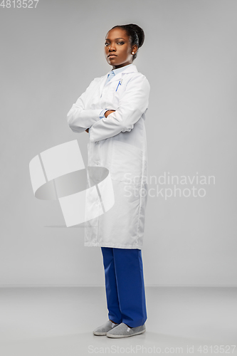 Image of african american female doctor or scientist