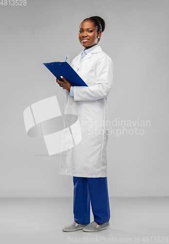 Image of african american female doctor with clipboard