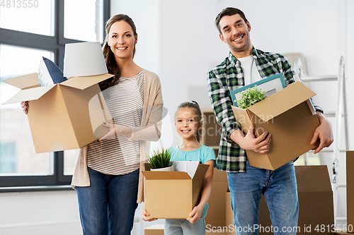 Image of happy family with child moving to new home