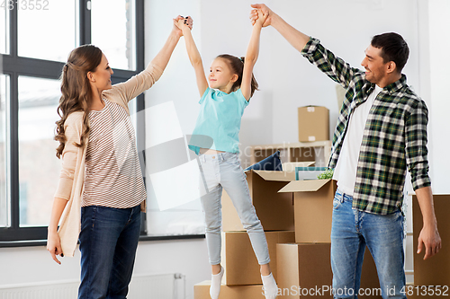 Image of happy family with child moving to new home