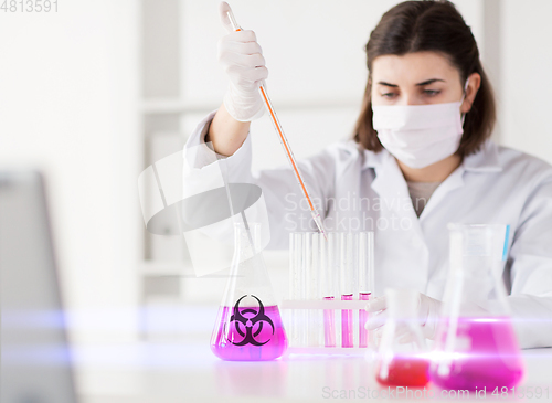 Image of close up of scientist making test in lab