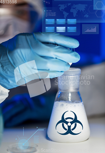 Image of close up of scientist making test in lab