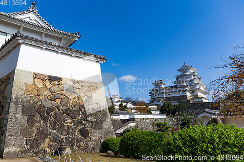 Image of Japanese Himeiji castle with blue sky