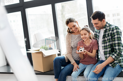 Image of happy family with house model moving to new home