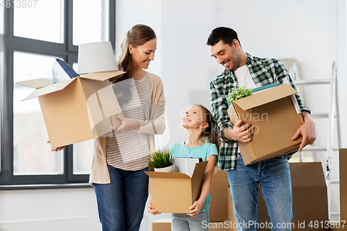 Image of happy family with child moving to new home