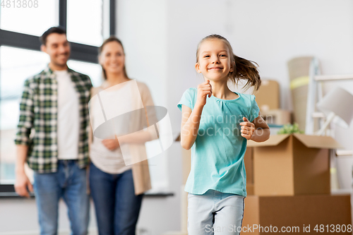 Image of happy family with child moving to new home