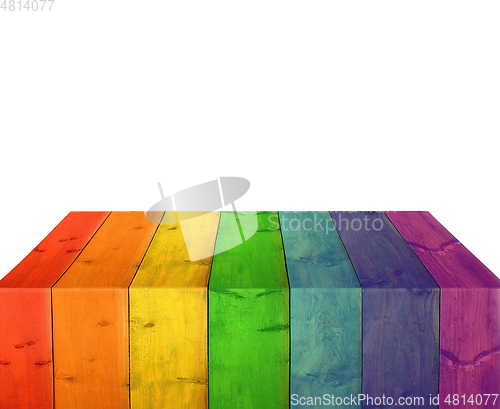 Image of bright stand from wooden boards isolated on the white.