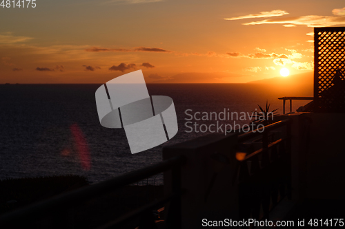 Image of view on sunset from balcony