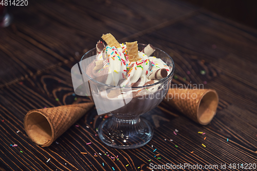 Image of Ice-cream on wooden