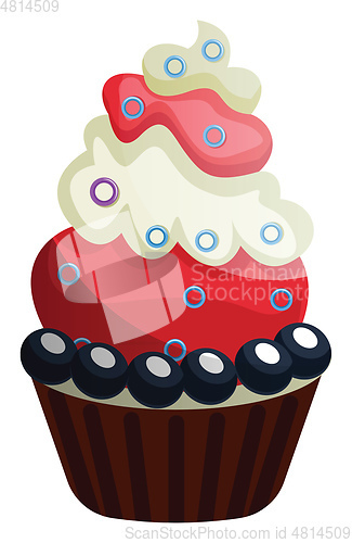 Image of Blueberry and chocolate cupcakeillustration vector on white back