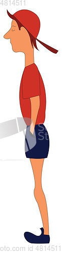 Image of A boy wearing blue shorts and a red cap looks handsome vector or