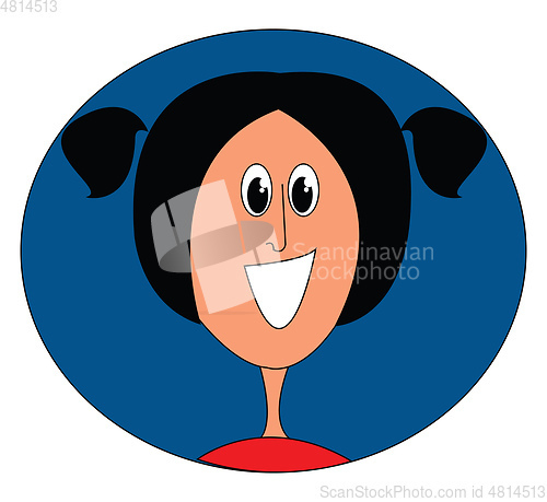 Image of Portrait of a small smiling girl with two ponytails over blue ba
