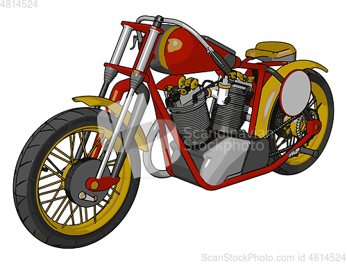 Image of Red and yellow vintage chopper motorcycle vector illustration on