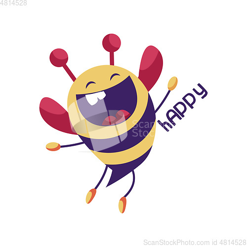 Image of Cheerful yellow and purple bee vector illustration on a white ba