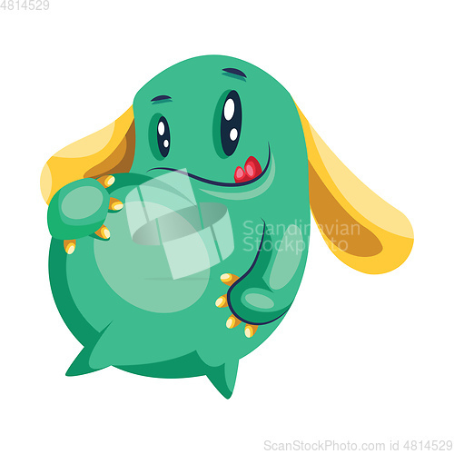 Image of Cute green cartoon monster with a big belly white background vec