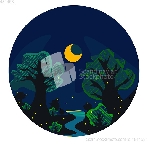 Image of Portrait of a forest at night over dark background vector or col