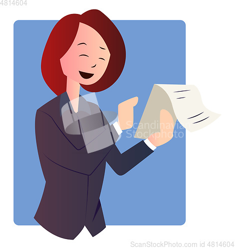 Image of Cartoon businesswoman holding documents vector illustartion on w