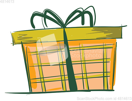 Image of A tall black and white present box with shades of orange and mes