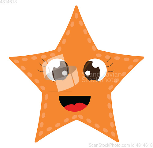 Image of A cute little orange-colored cartoon sea star laughing vector or