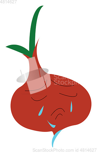 Image of Emoji of a depressed and sad onion shedding tears vector color d