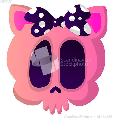 Image of Cute cartoon skull with purple tie vector illustration on white 