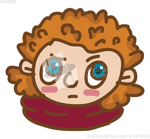 Image of Boy with brown curly hair vector or color illustration
