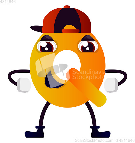 Image of Orange letter Q with hat vector illustration on white background