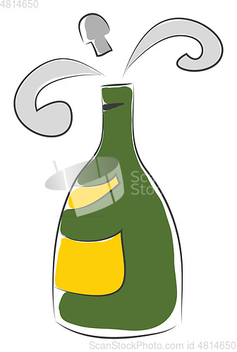 Image of Simple vector illustration of a green champagne flask with yello