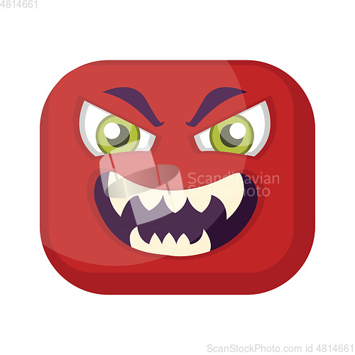 Image of Sqaure red emoji face with evil smile vector illustration on a w