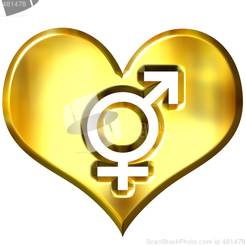 Image of 3d golden heart with combined gender signs