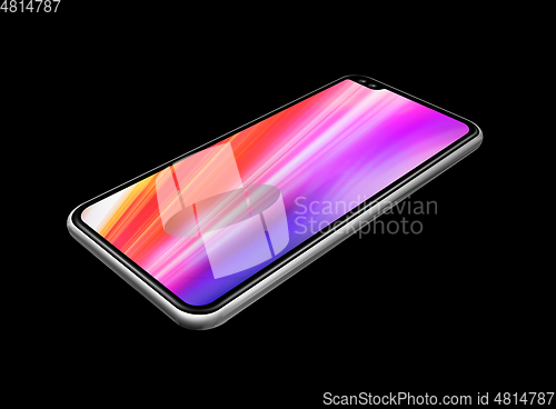 Image of All-screen colorful smartphone mockup isolated on black. 3D rend