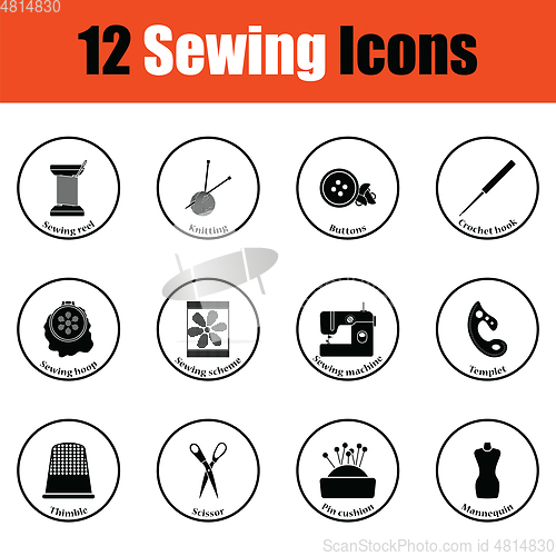 Image of Set of twelve sewing icons