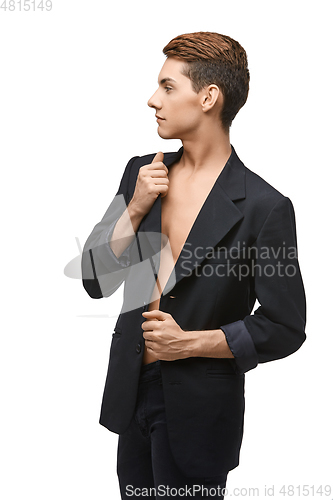 Image of handsome young man in black jacket