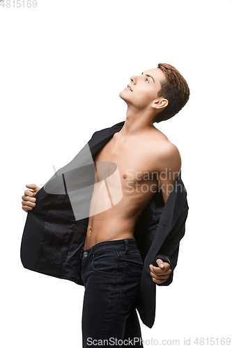 Image of handsome young man in black jacket