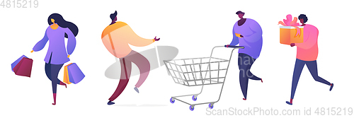 Image of Store customers flat vector illustrations set