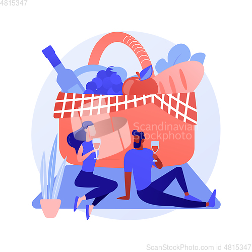 Image of Indoor picnic abstract concept vector illustration.