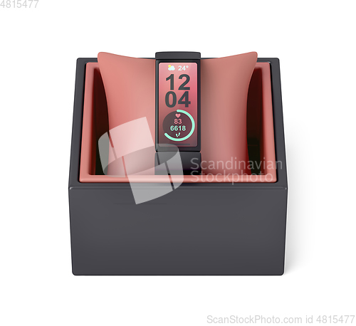 Image of Gift box with modern fitness tracker