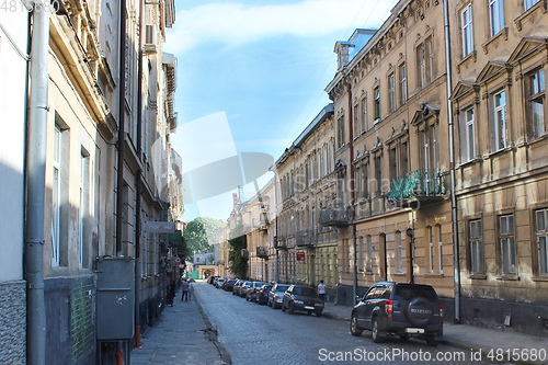 Image of street in Lviv with parked cars