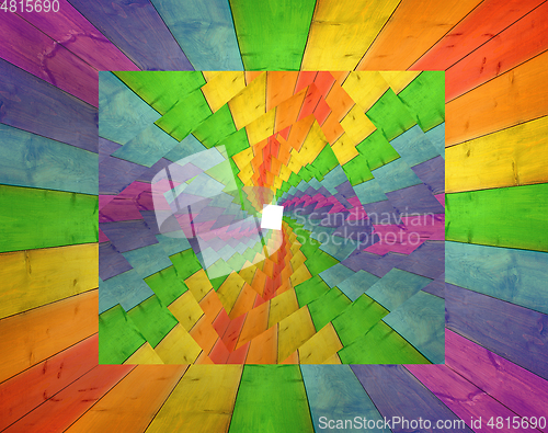 Image of abstraction from wooden boards in multicolored pattern