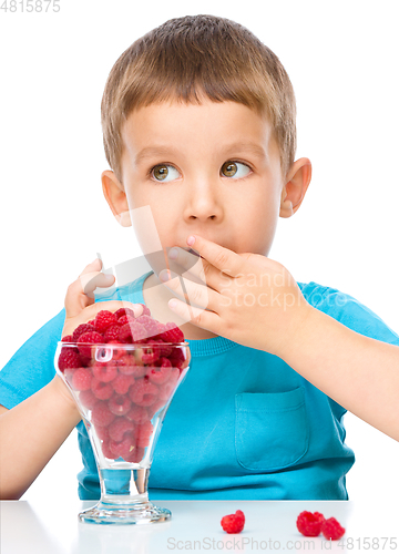 Image of Little boy with raspberries