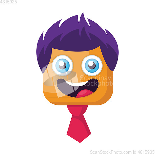 Image of Square smilling face with purple hair and pink tie vector illust