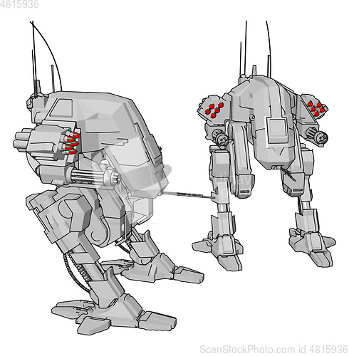 Image of Simple cartoon of two grey robots with red missil heads vector i