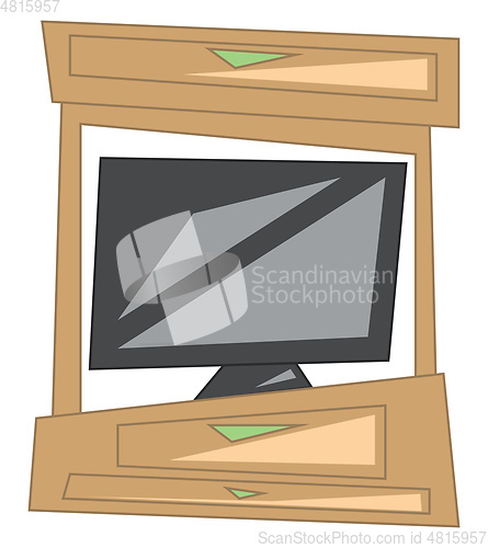 Image of A TV has been placed on a wooden cabinet with drawers vector col