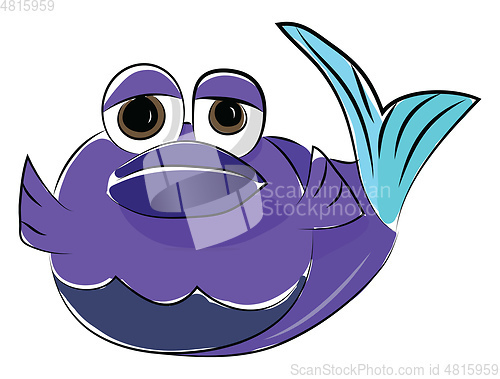 Image of Drawing of a cute blue color fish with big round eyes and flat n