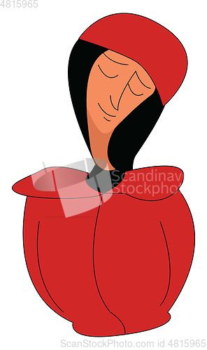 Image of Lady in red dress dreaming with her closed eyes vector color dra