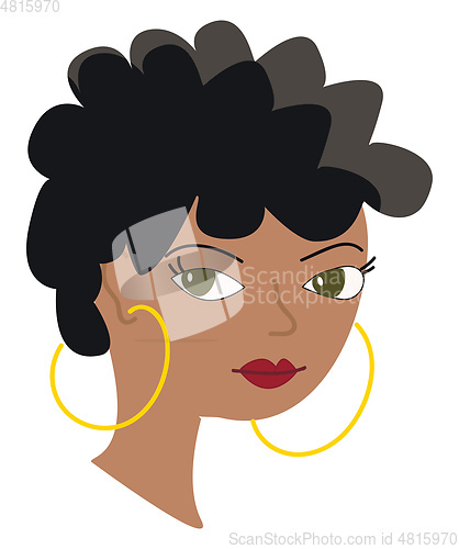 Image of Portrait of a girl with dark curly hair and golden earrings vect