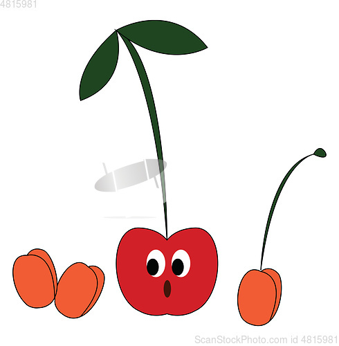 Image of Clipart of a small red cherry with a stem and two leaves vector 